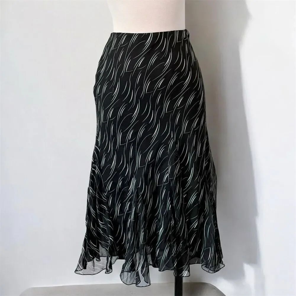 Alfani Silk Black Handkerchief Tulip Peasant Prairie Midi Maxi Skirt 4 Trumpet